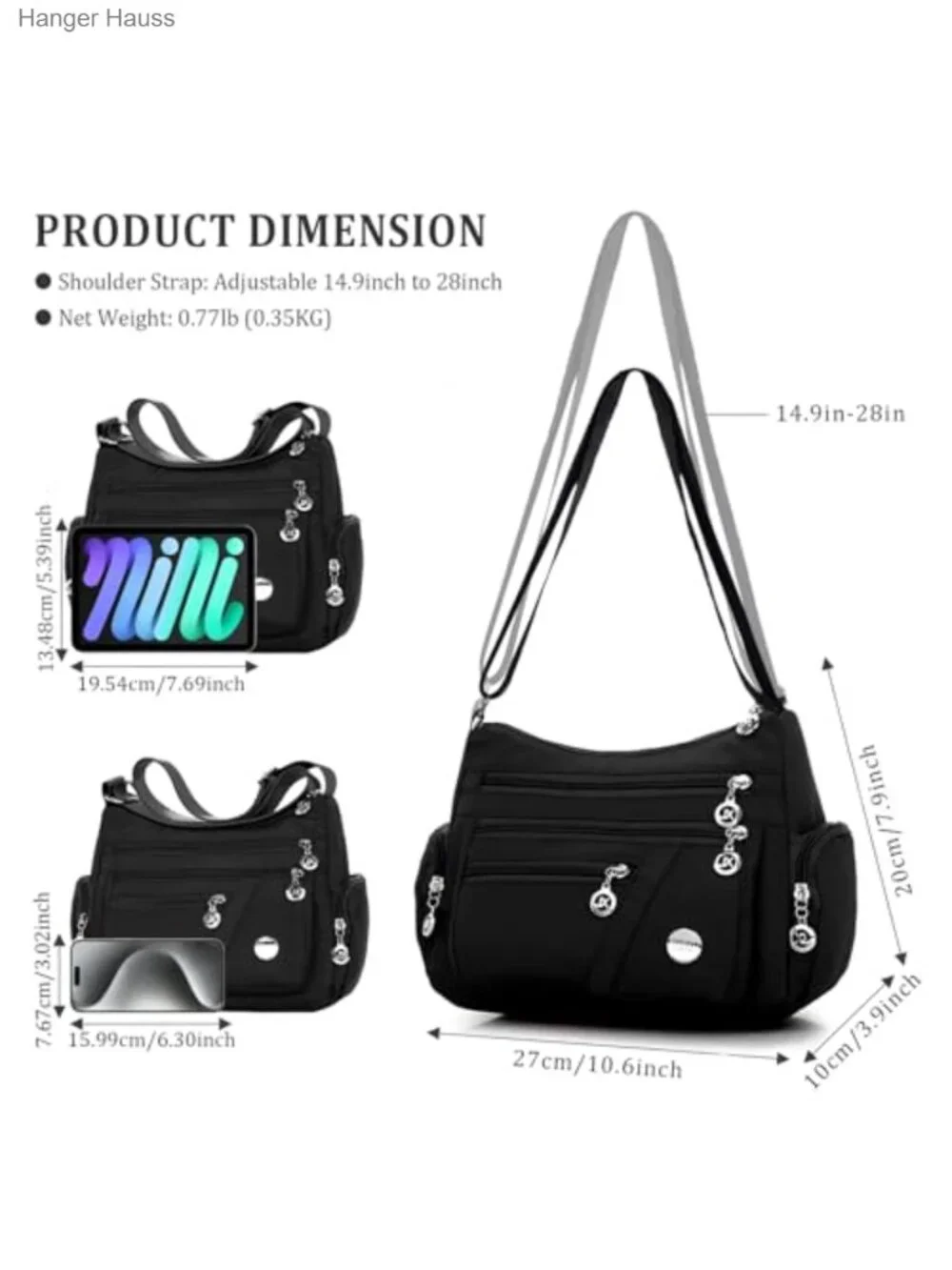 Nylon Crossbody Bag for Women Waterproof Lightweight Multi-Pocket Shoulder Purse